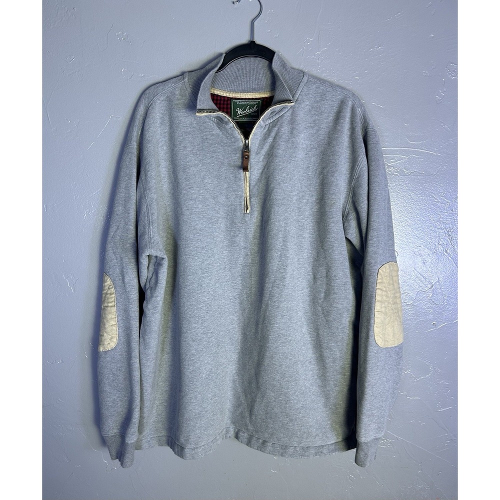 Woolrich quarter-zip pullover tan suede elbow patches XL Classic Staple